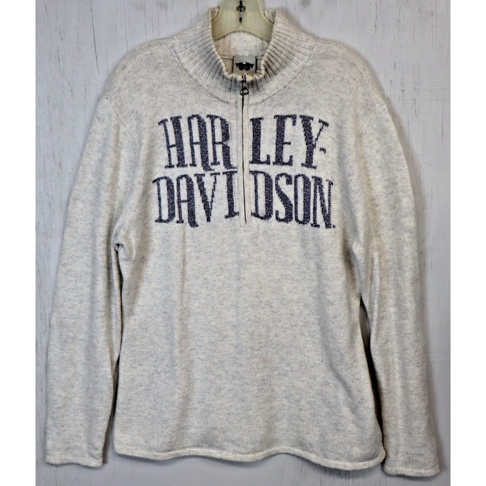 Harley-Davidson Size 2XL Womans Wool Blend Sweater 1/4 Zip Gray Lurex Silver